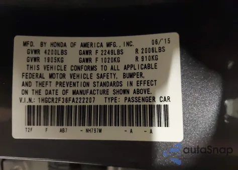 2015 Honda Accord Lx z USA, uszkodzony, nr VIN 1HGCR2F36FA222207
